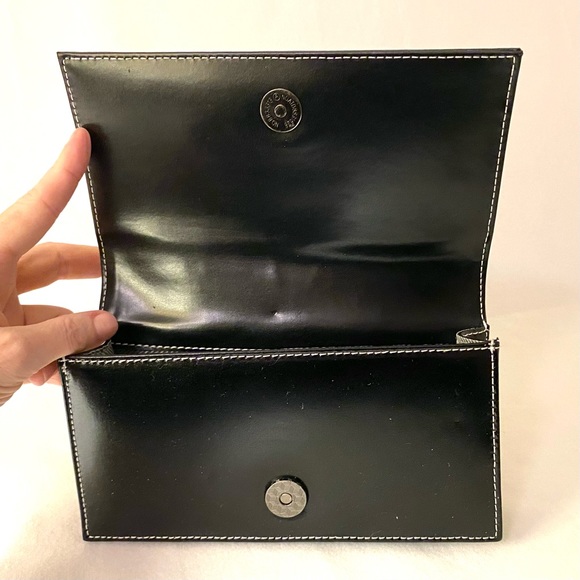 MP by MARTA PONTI Structured Black Leather Mini Handbag Cocktail Formal Baguette - Picture 9 of 16